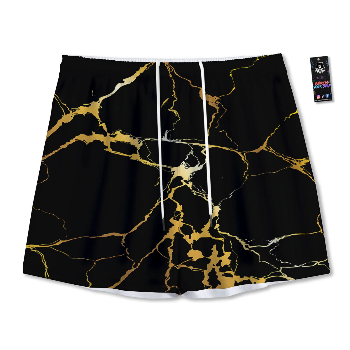 Marble Black Gold Print Mesh Shorts