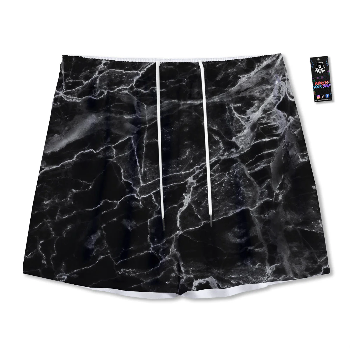 Marble Black Grey Print Mesh Shorts