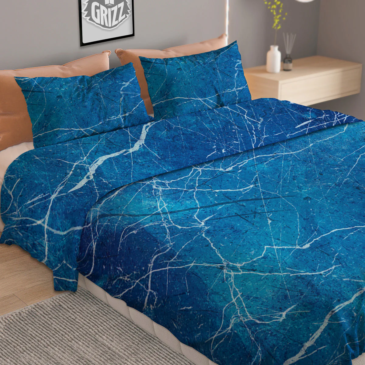 Marble Blue Sapphire Print Duvet Cover Bedding Set - Image 2