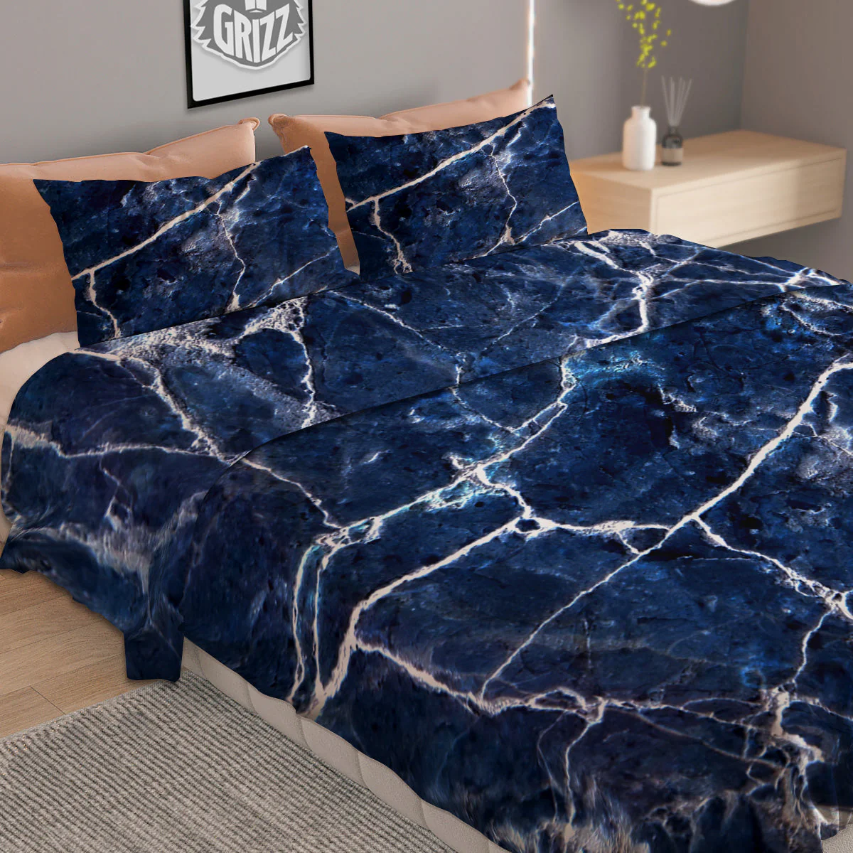 Marble Blue White Print Duvet Cover Bedding Set - Image 2
