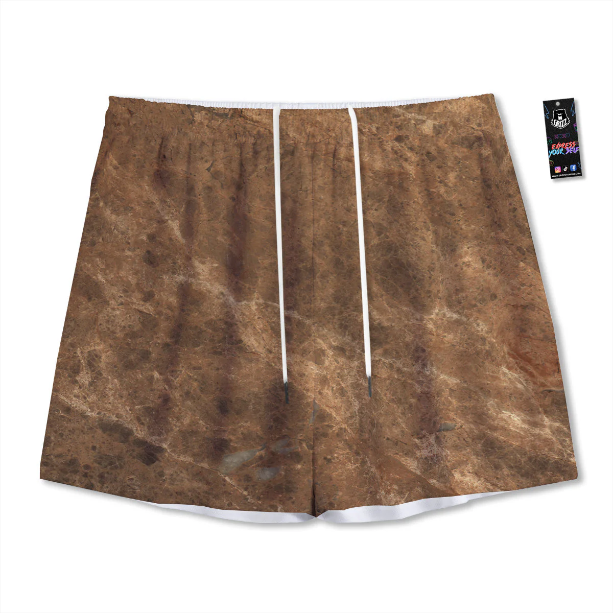 Marble Brown Beige Print Mesh Shorts
