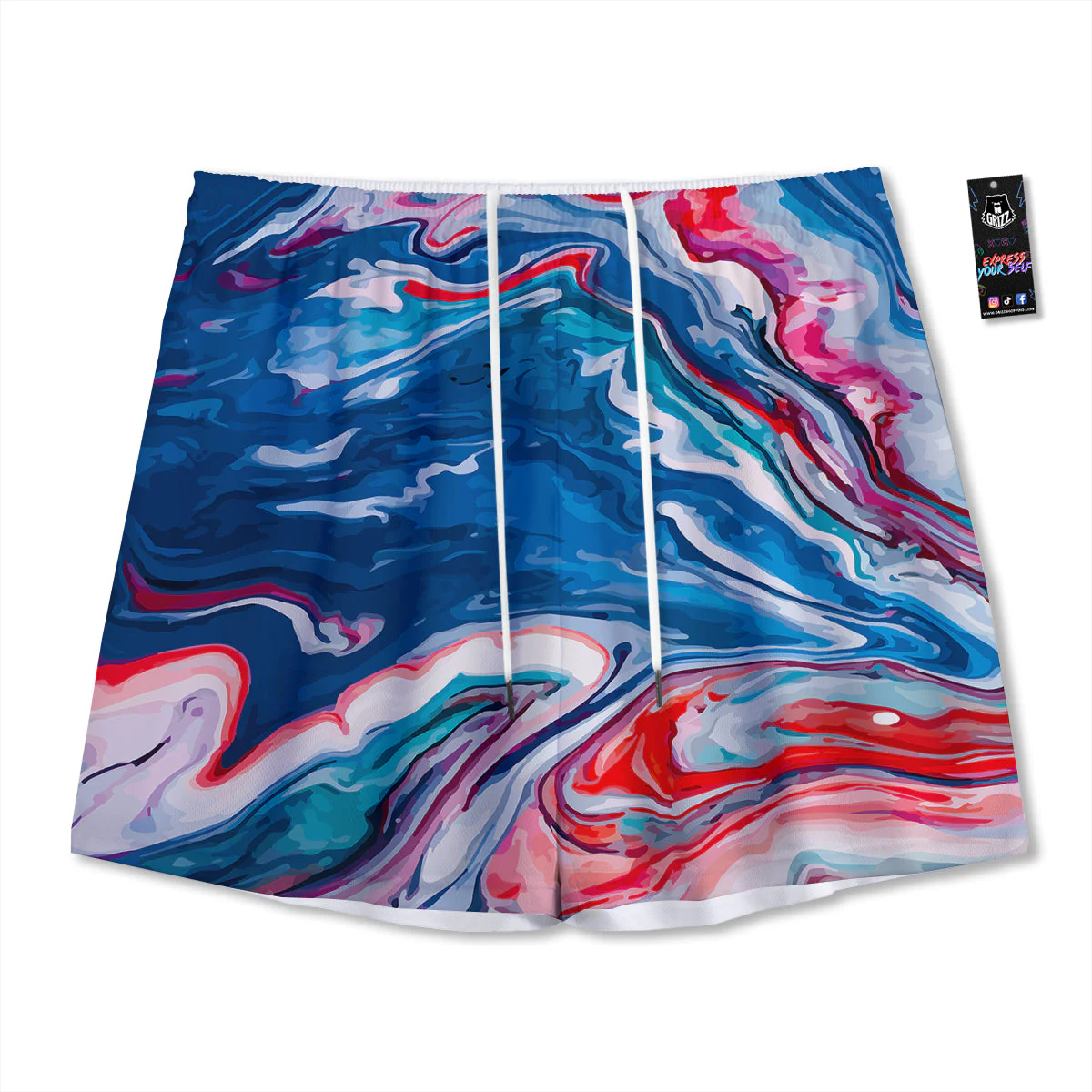 Marble Cartoon Texture Red Blue Print Mesh Shorts