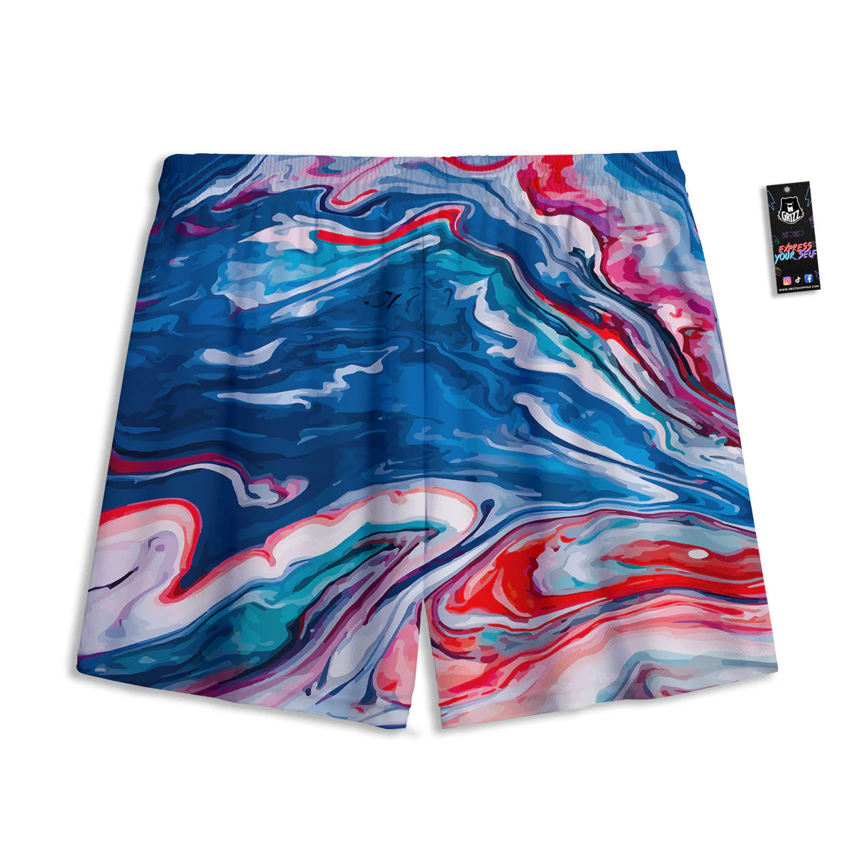 Marble Cartoon Texture Red Blue Print Mesh Shorts - Image 2