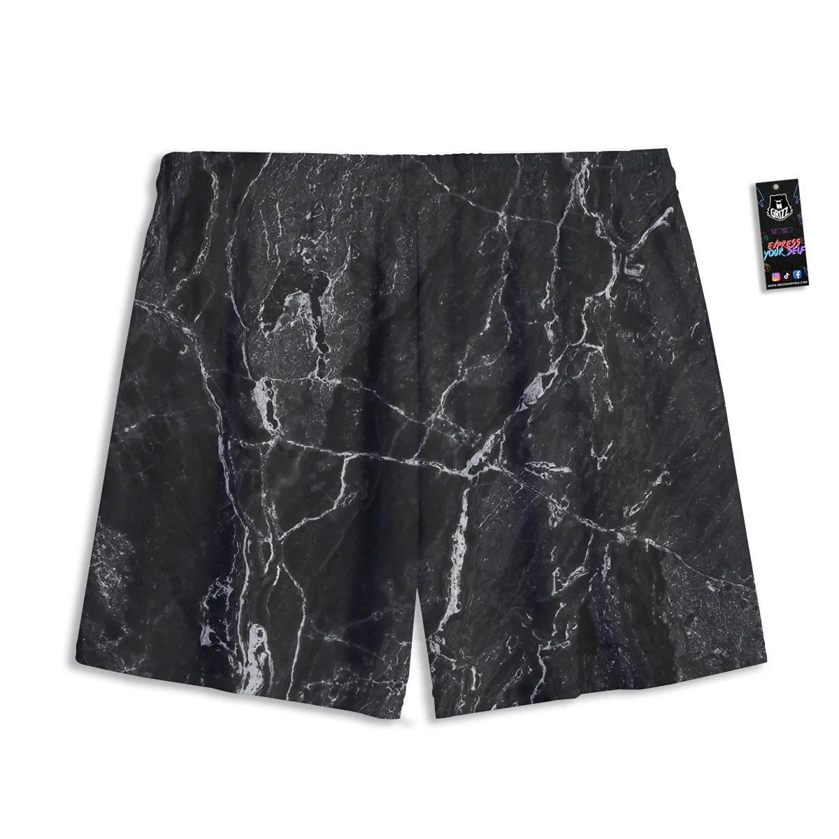 Marble Dark Black Grey Print Mesh Shorts - Image 2