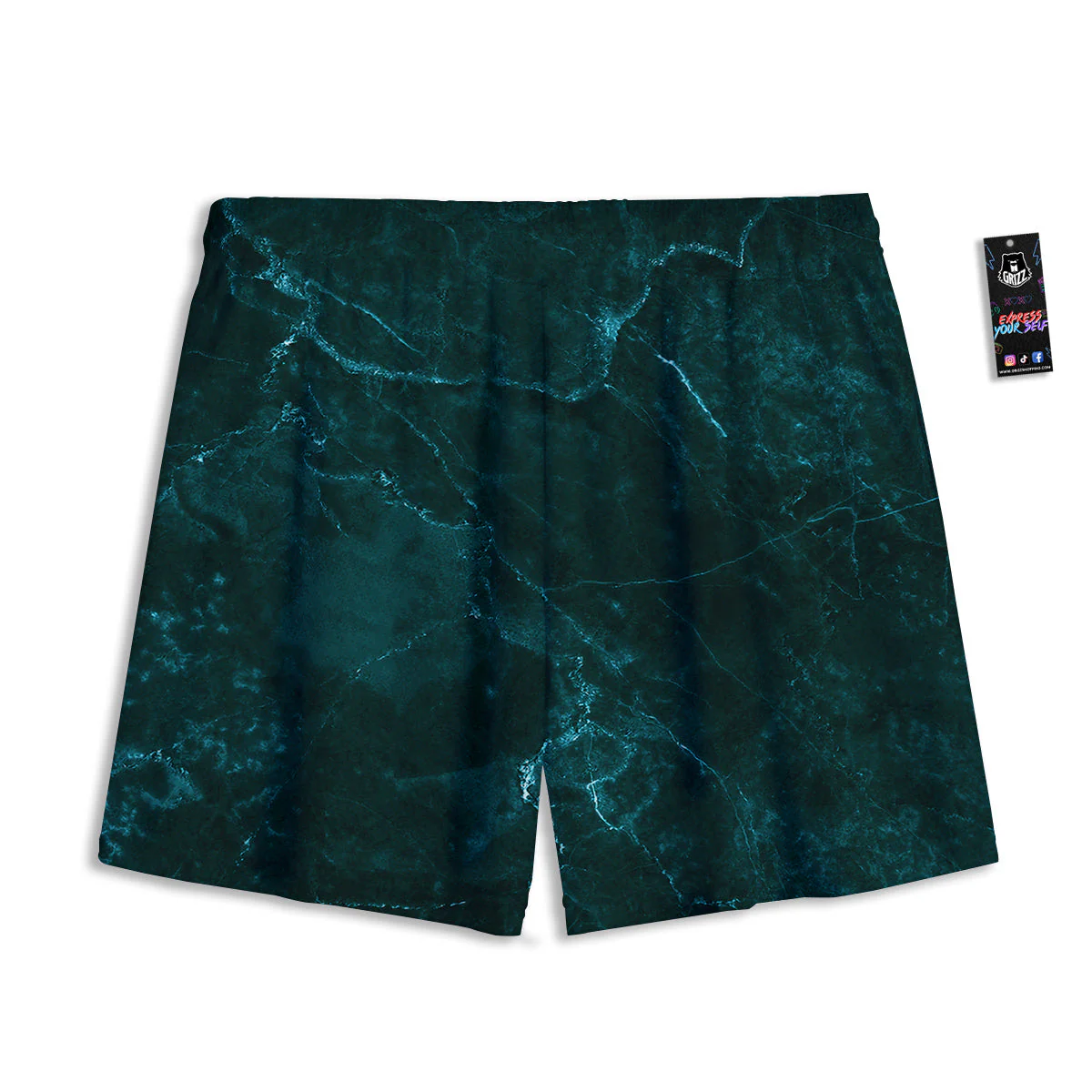 Marble Dark Green Print Mesh Shorts - Image 2