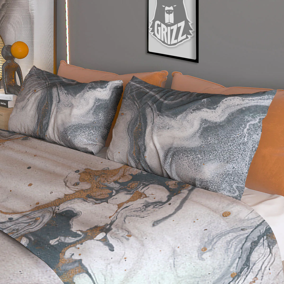 Marble Grey Bronze Print Duvet Cover Bedding Set - Image 3
