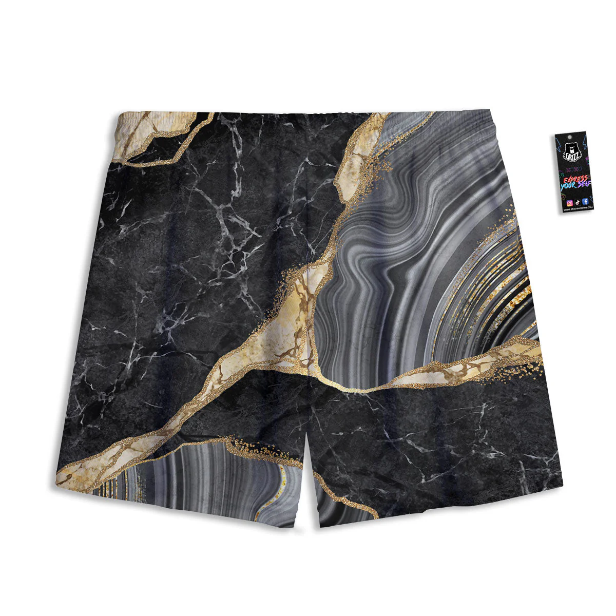Marble Liquid Black Gold Print Mesh Shorts - Image 2