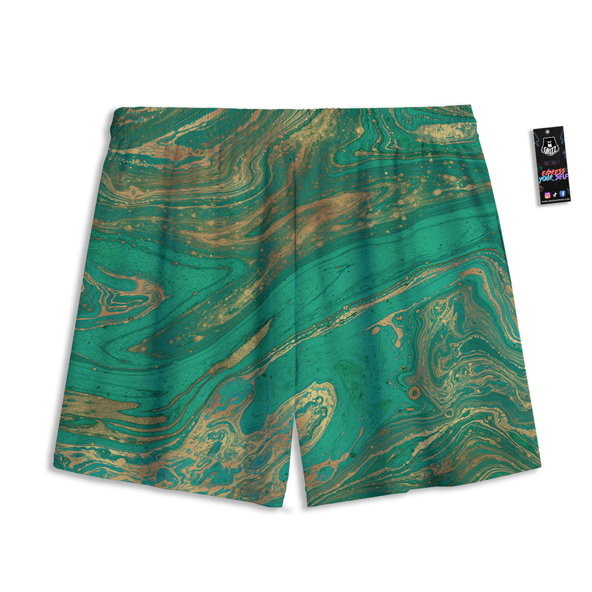 Marble Liquid Green Gold Print Mesh Shorts - Image 2