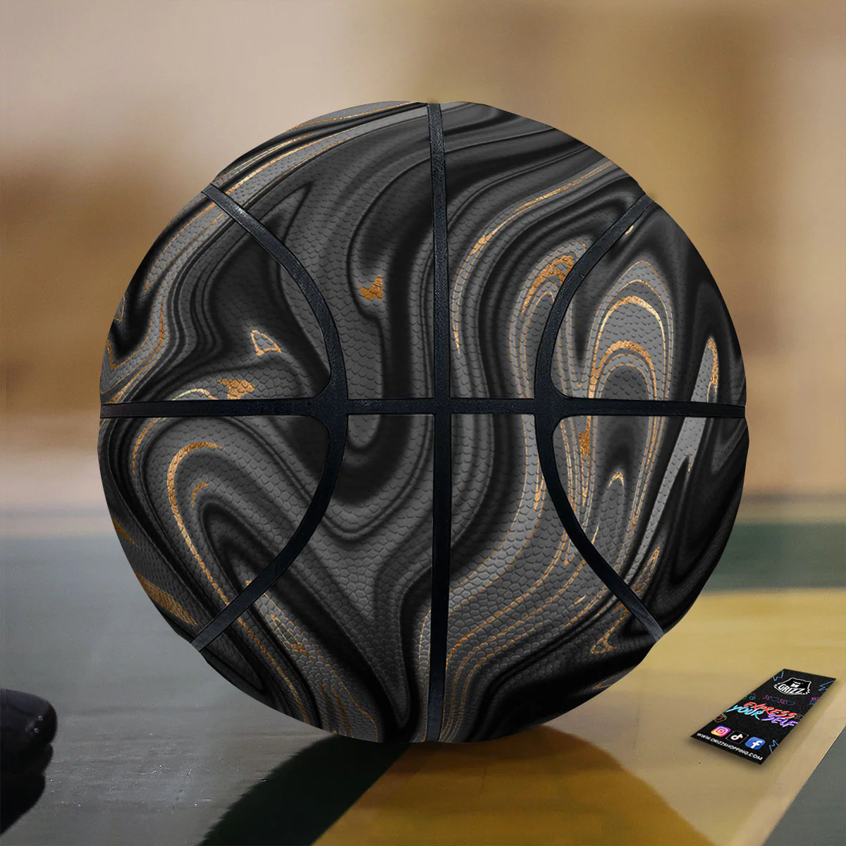 Marble Liquid Grey Gold Print Basketball