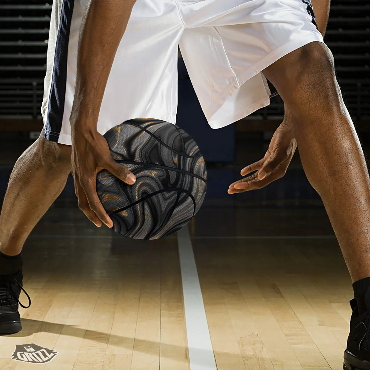 Marble Liquid Grey Gold Print Basketball - Image 3