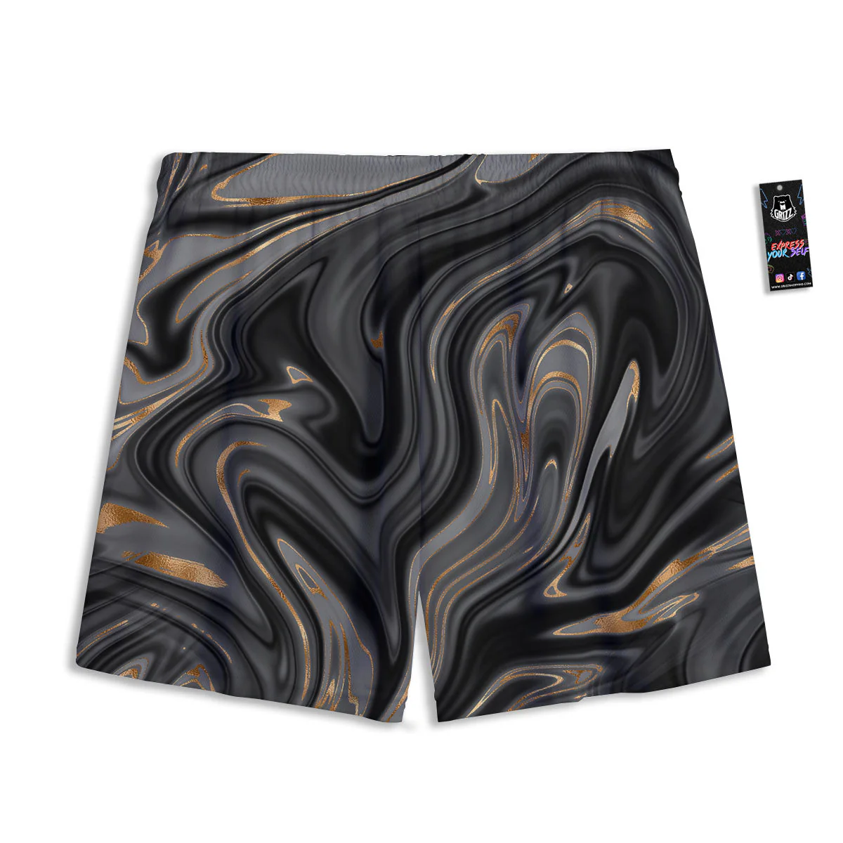 Marble Liquid Grey Gold Print Mesh Shorts - Image 2
