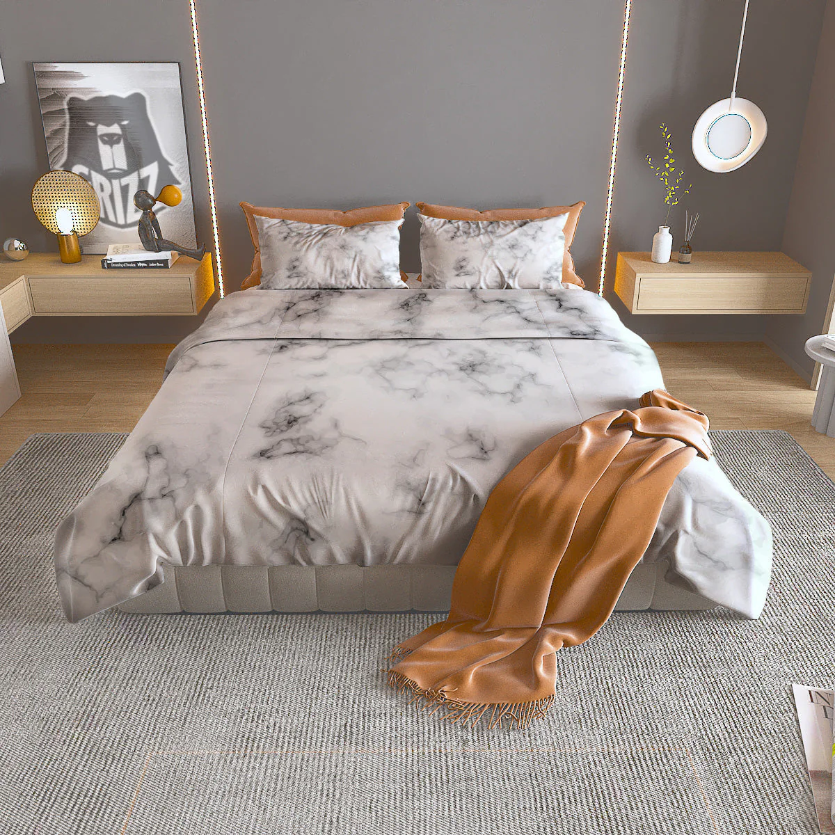 Marble Natural Black White Print Duvet Cover Bedding Set