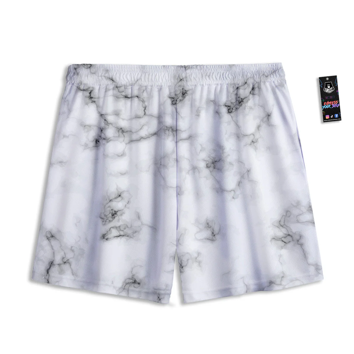 Marble Natural Black White Print Mesh Shorts - Image 2