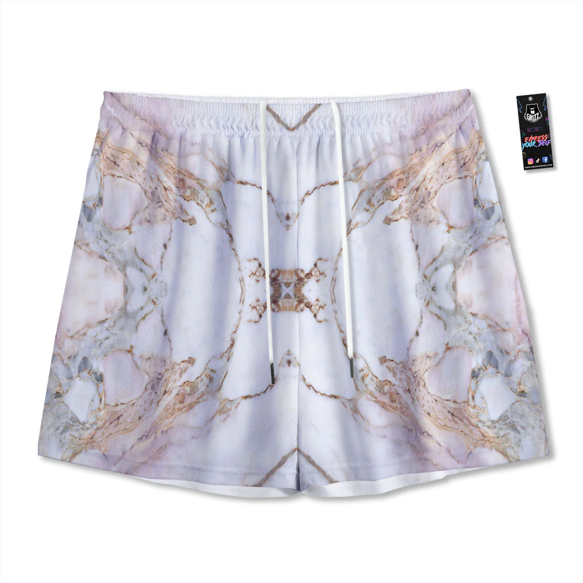 Marble Pink Grey White Print Pattern Mesh Shorts