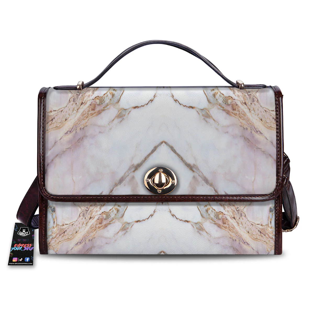 Marble Pink Grey White Print Pattern Women's Satchel Bag