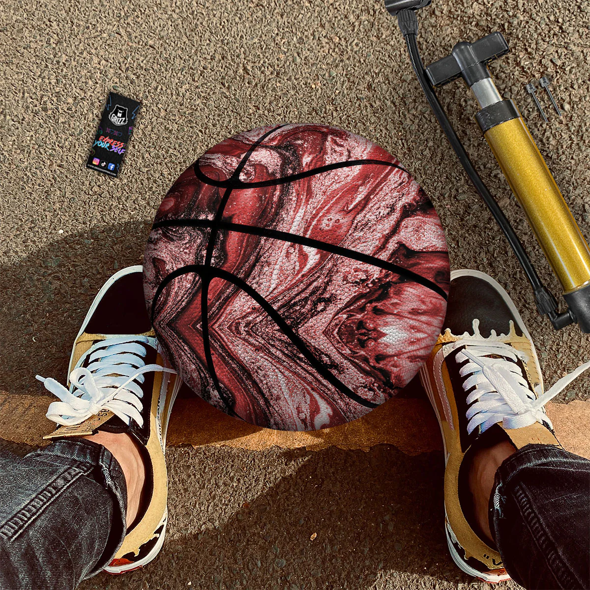 Marble Red Print Pattern Basketball - Image 2