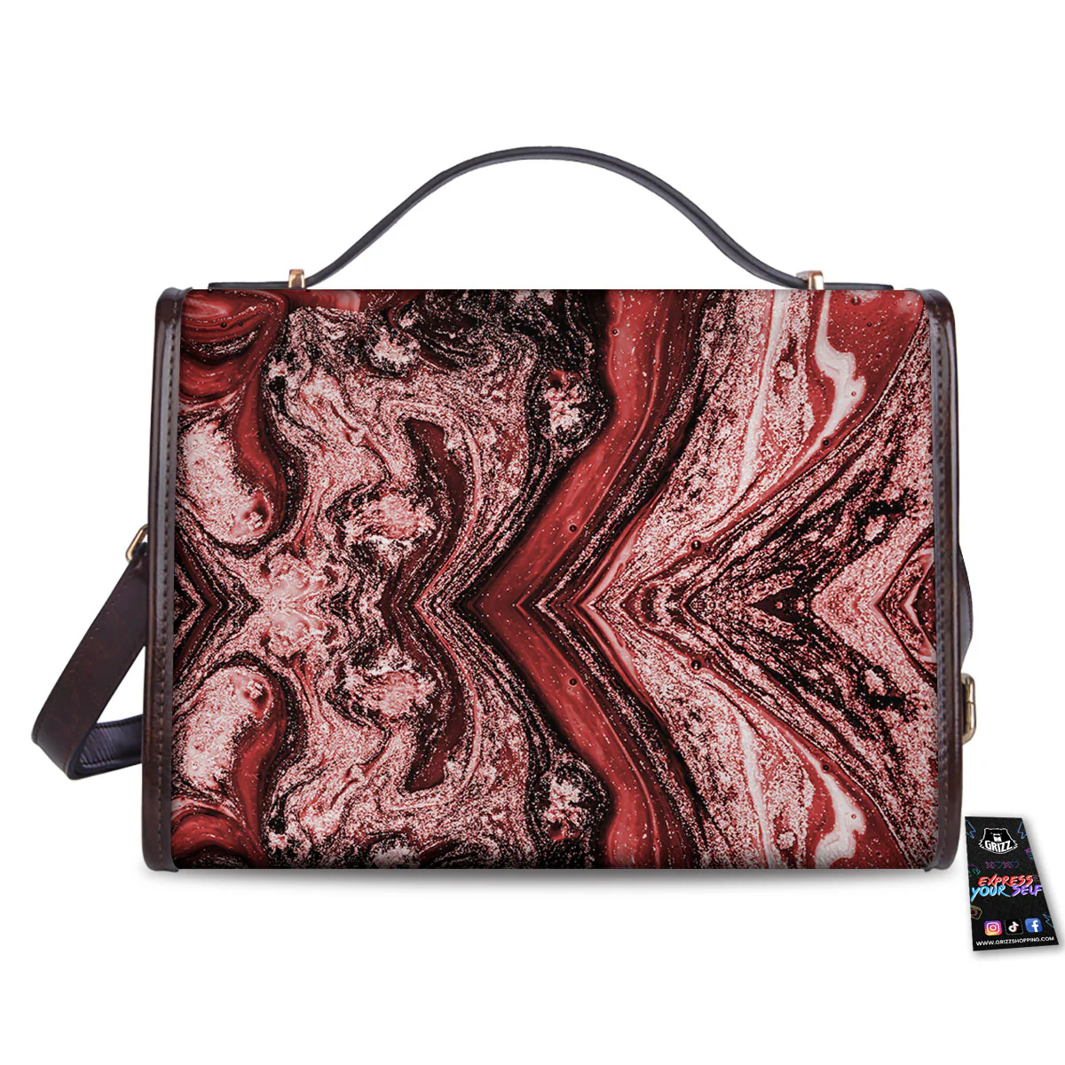 Marble Red Print Pattern Women's Satchel Bag - Image 2