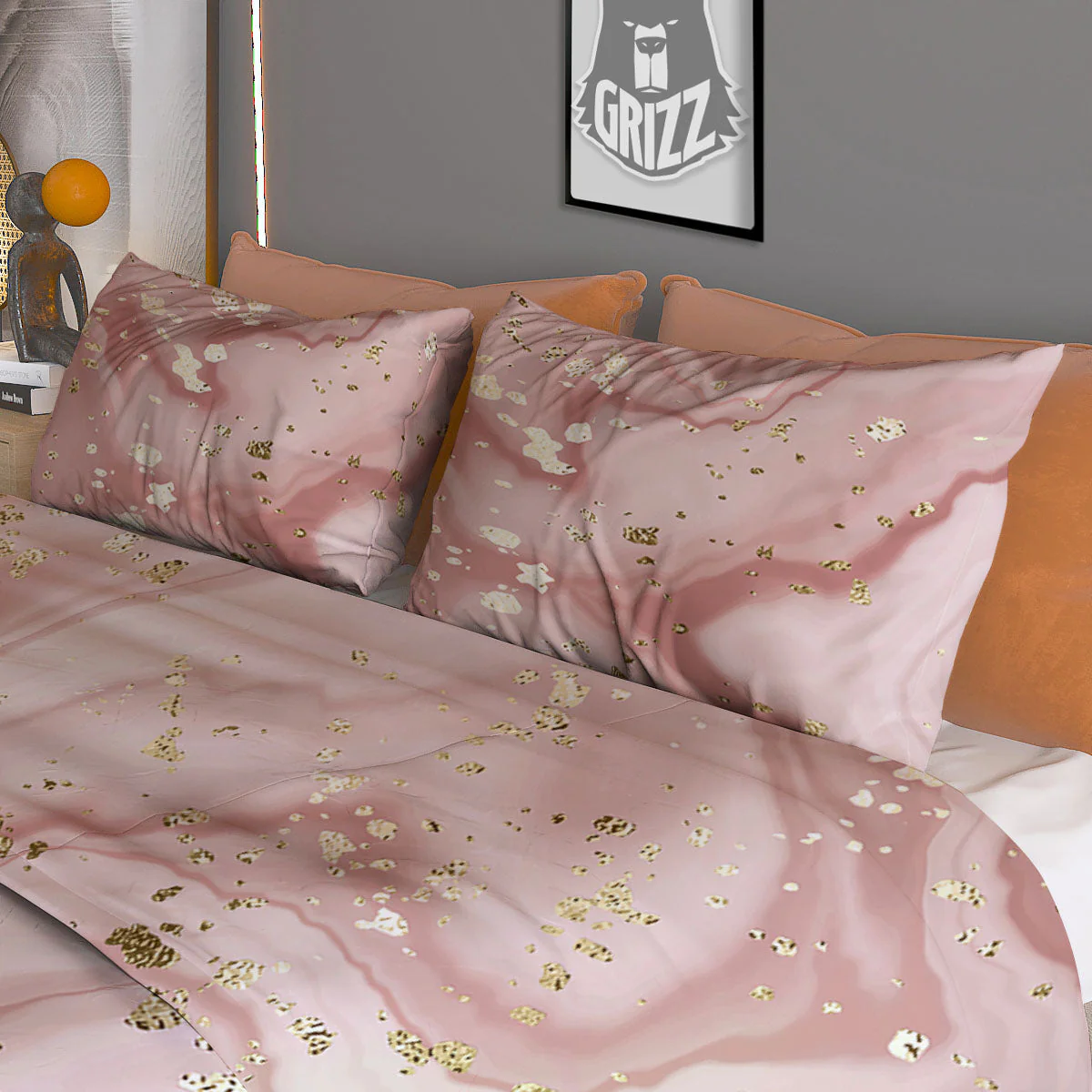 Marble Rose Pink Print Pattern Duvet Cover Bedding Set - Image 3