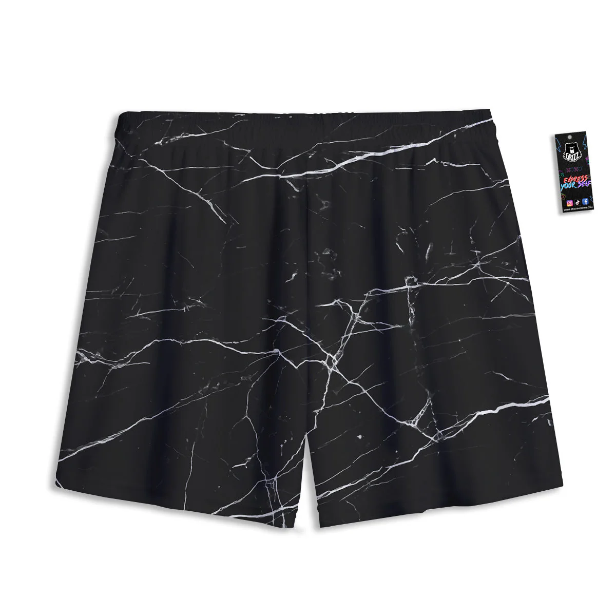 Marble Scratch Black White Print Mesh Shorts - Image 2