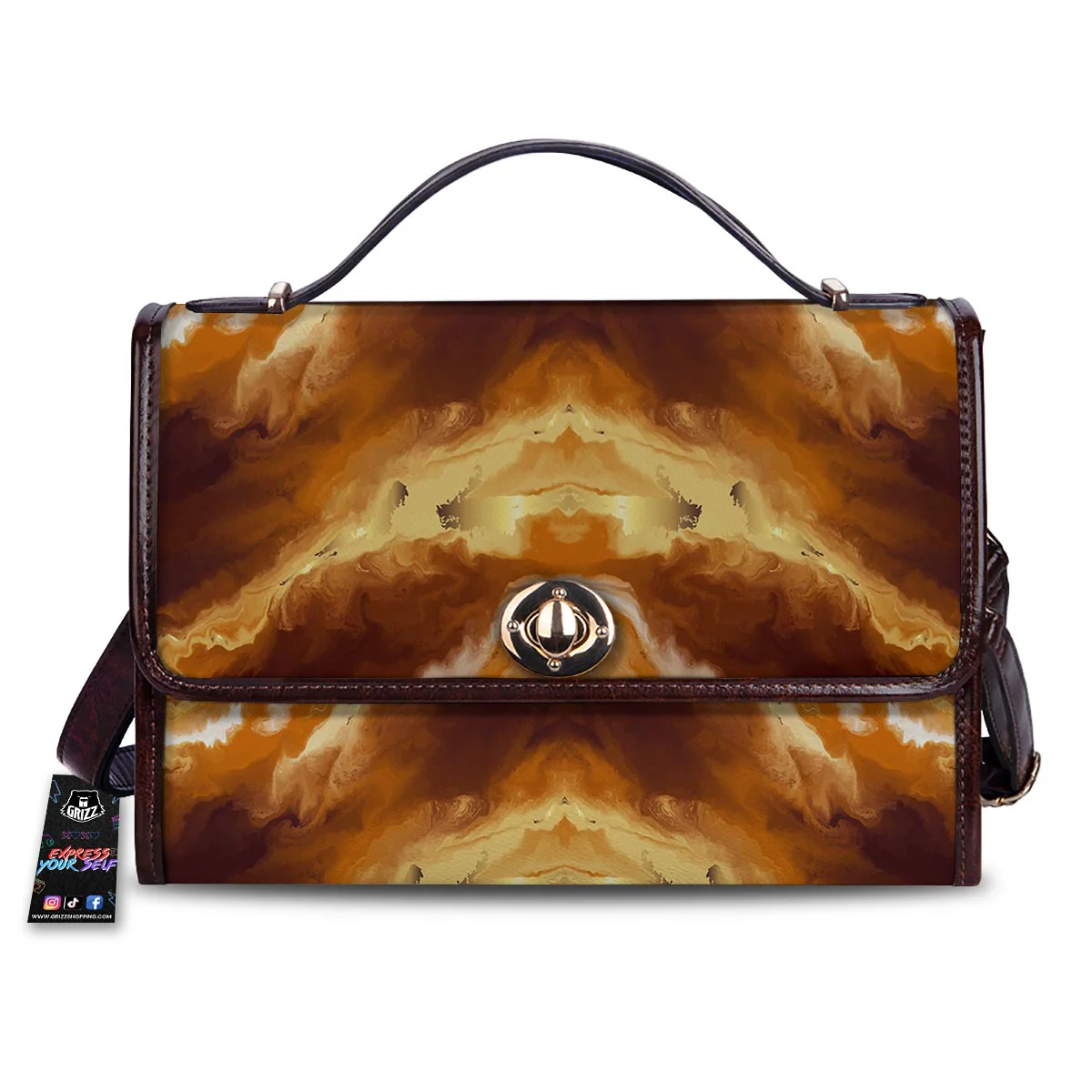 Marble Sugar Brown Print Pattern Women's Satchel Bag