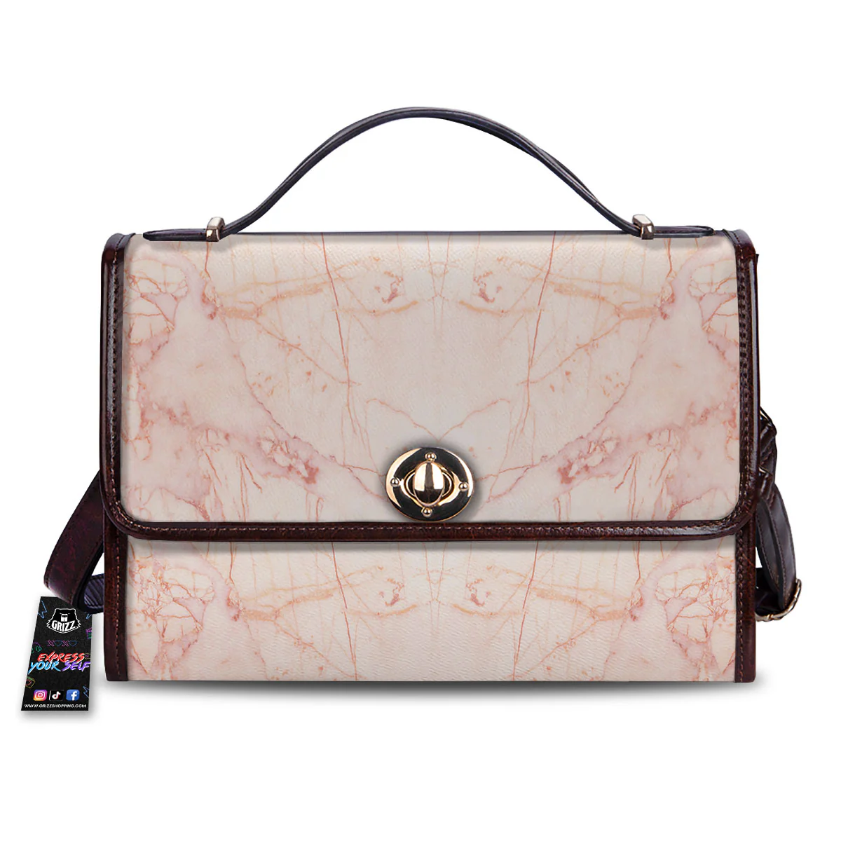 Marble White Pink Print Pattern Women's Satchel Bag