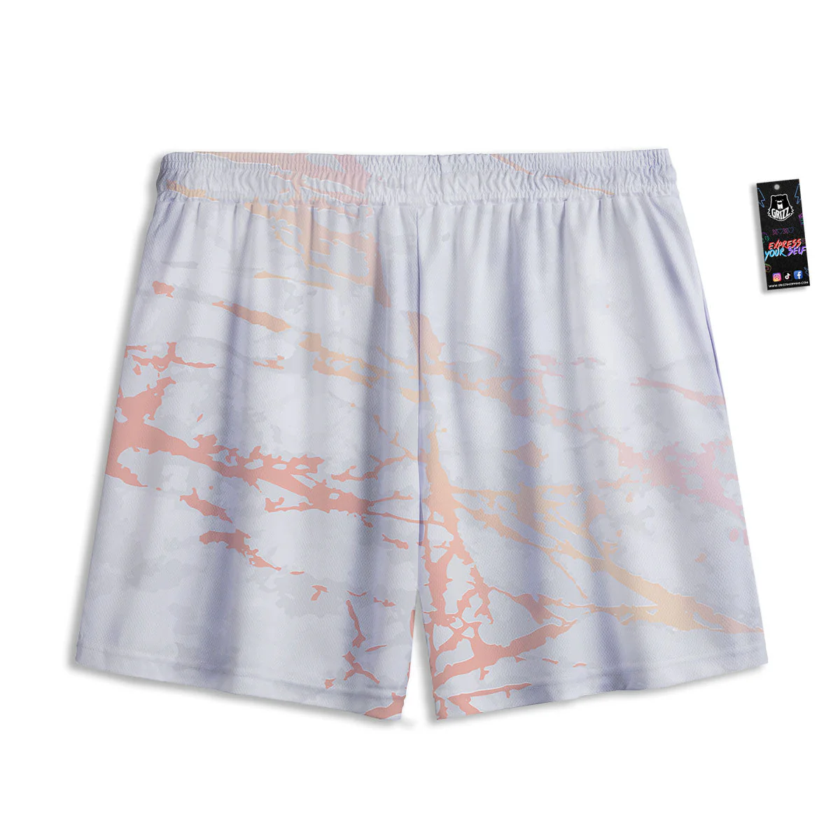 Marble White Rose Gold Print Mesh Shorts - Image 2