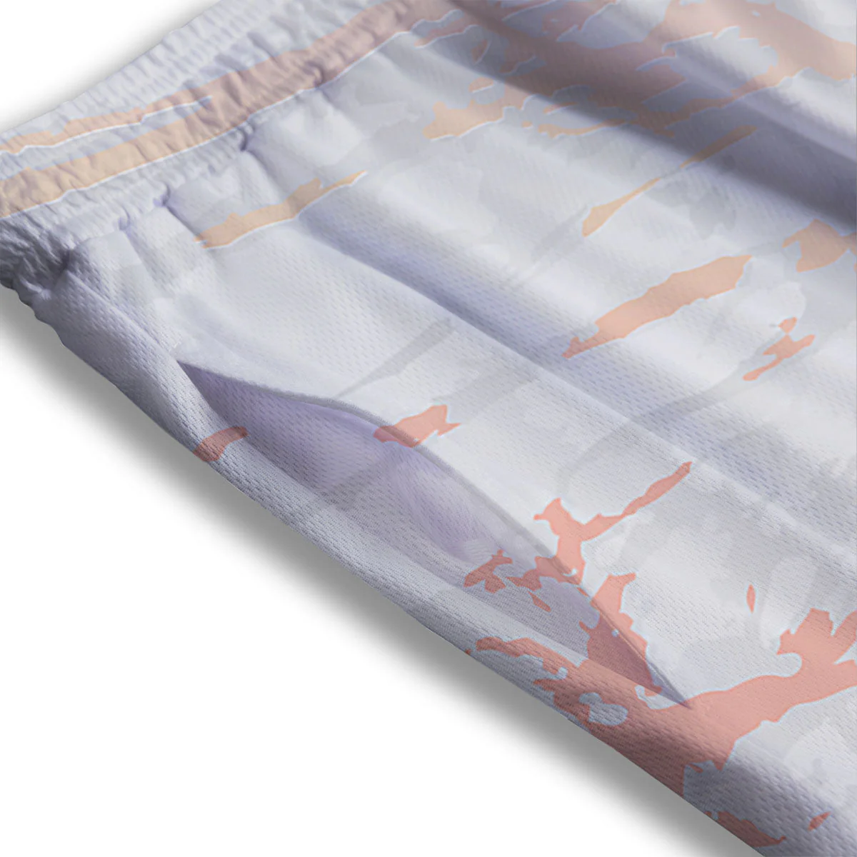 Marble White Rose Gold Print Mesh Shorts - Image 3