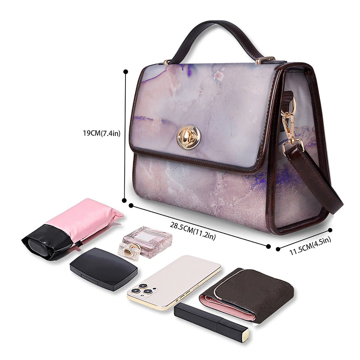 Marble White Ruby Print Women's Satchel Bag - Image 4