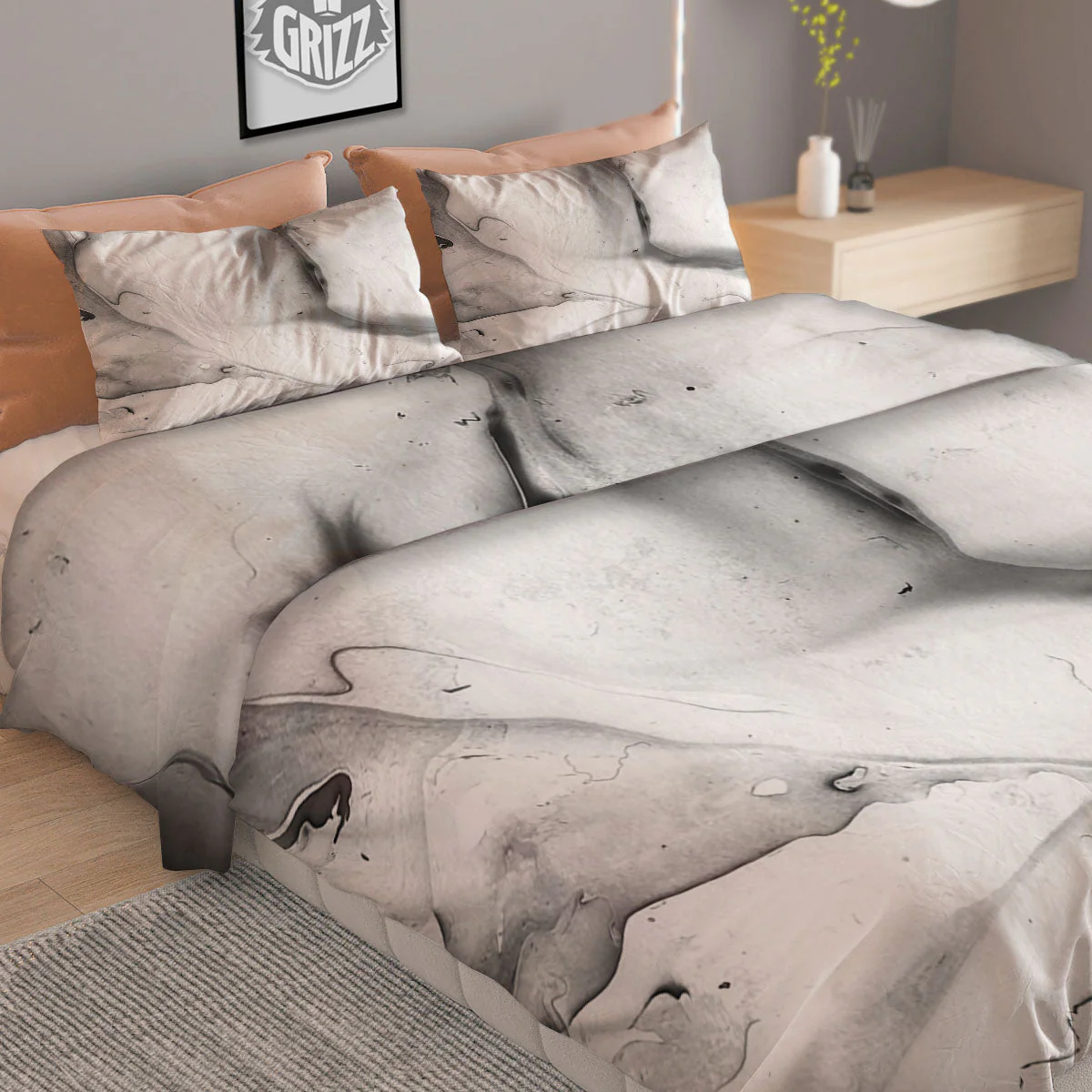Marble White Smoke Print Duvet Cover Bedding Set - Image 2