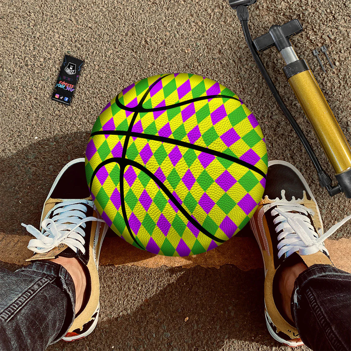 Mardi Harlequin Gras Print Pattern Basketball - Image 2