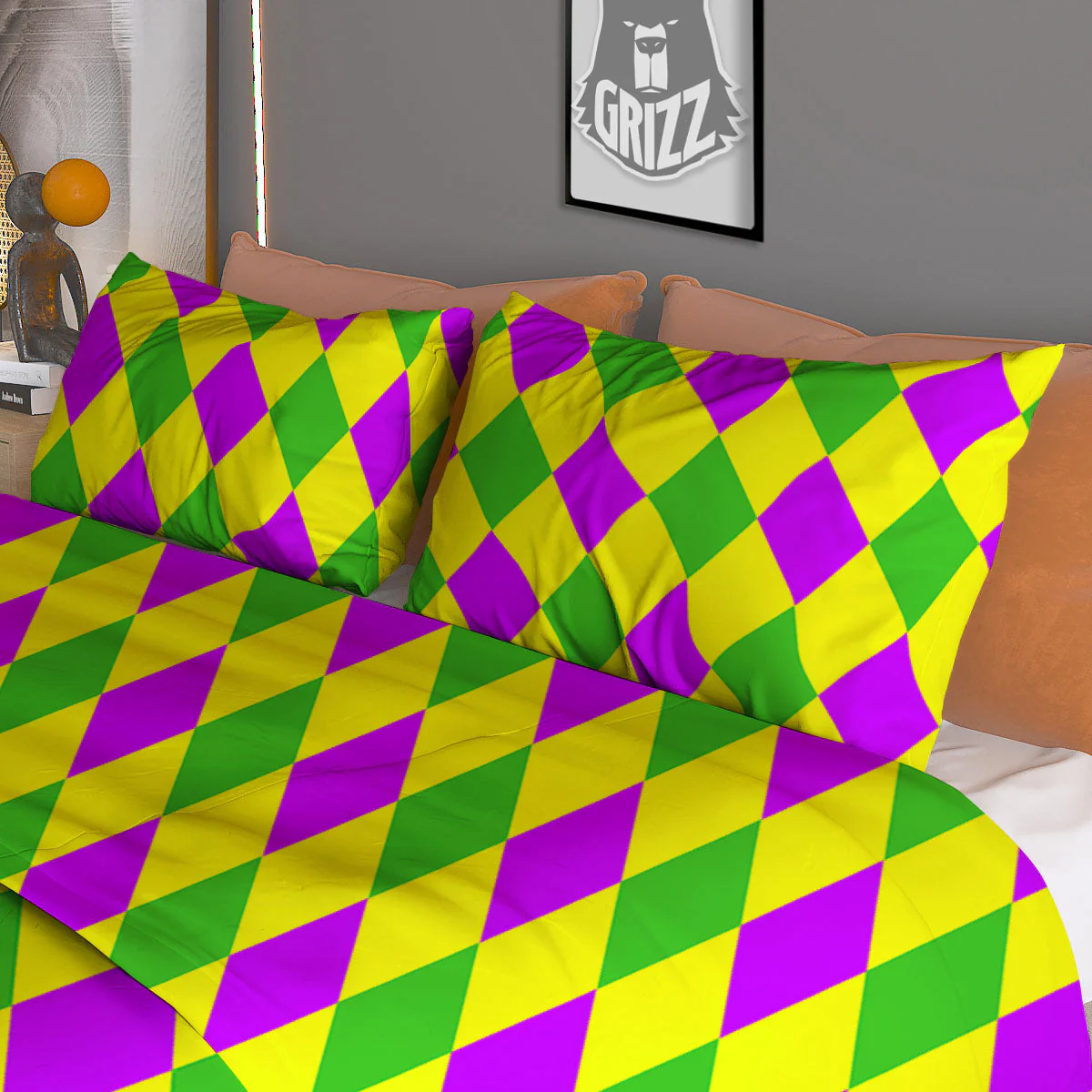 Mardi Harlequin Gras Print Pattern Duvet Cover Bedding Set - Image 3