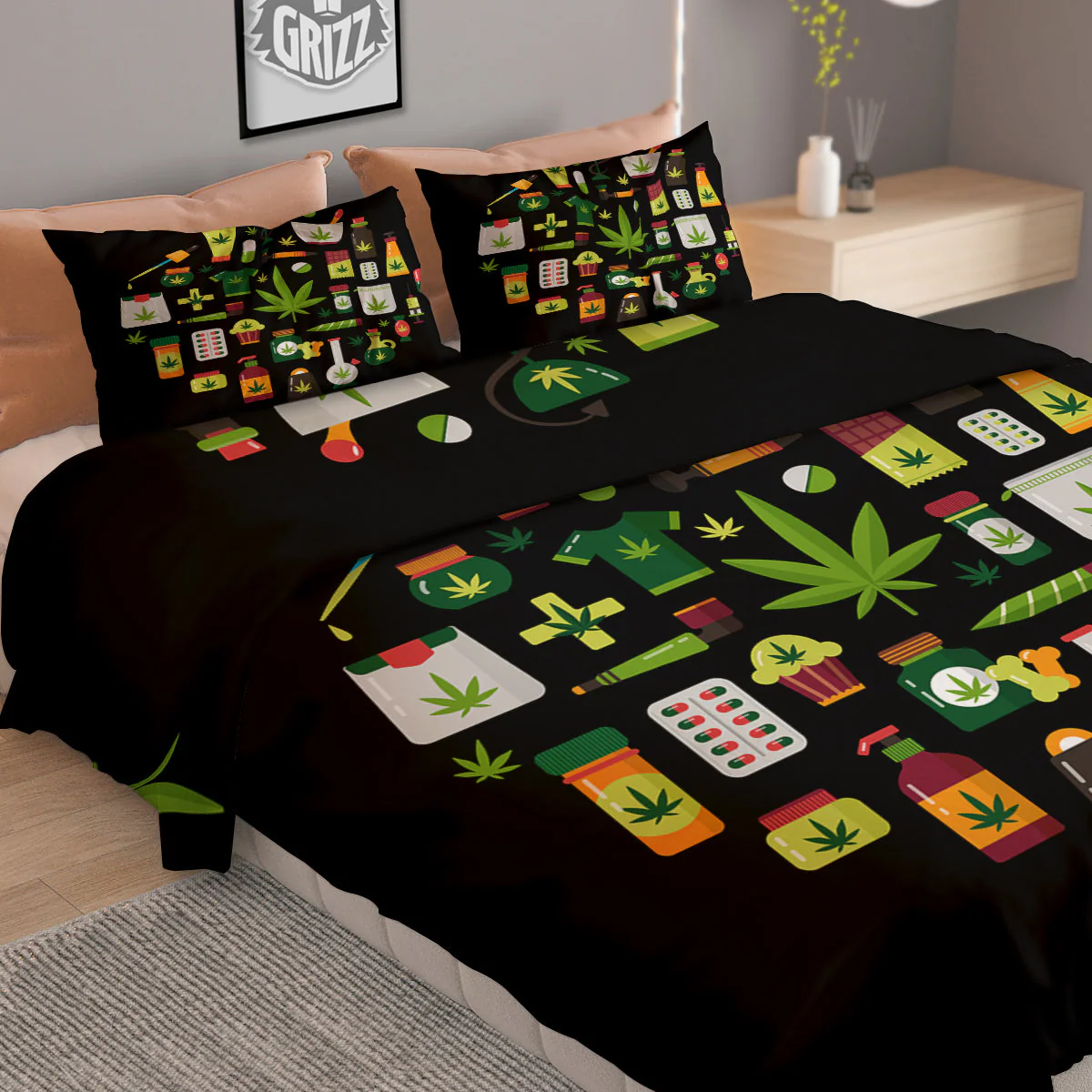 Marijuana And Cannabis Print Duvet Cover Bedding Set - Image 2