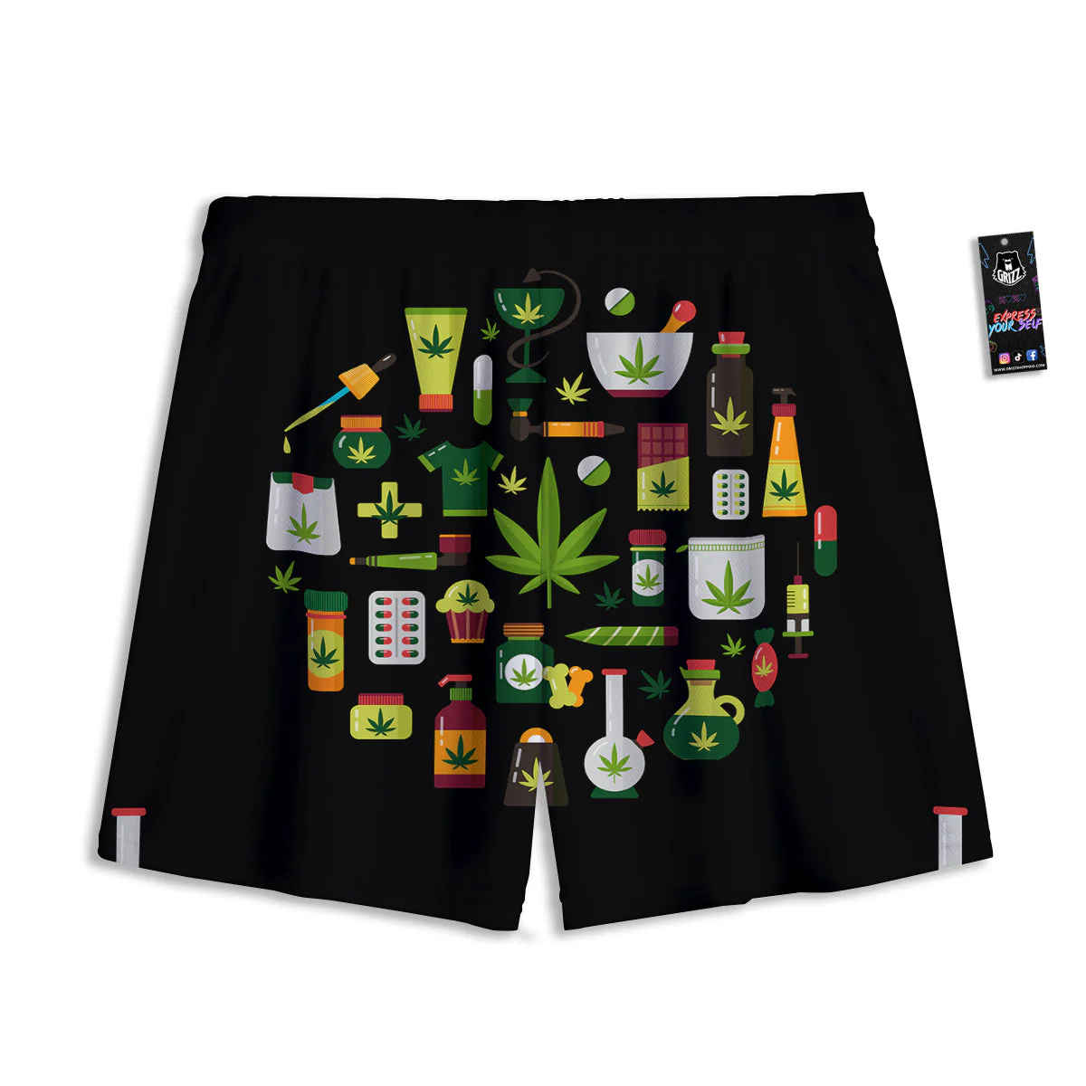 Marijuana And Cannabis Print Mesh Shorts - Image 2