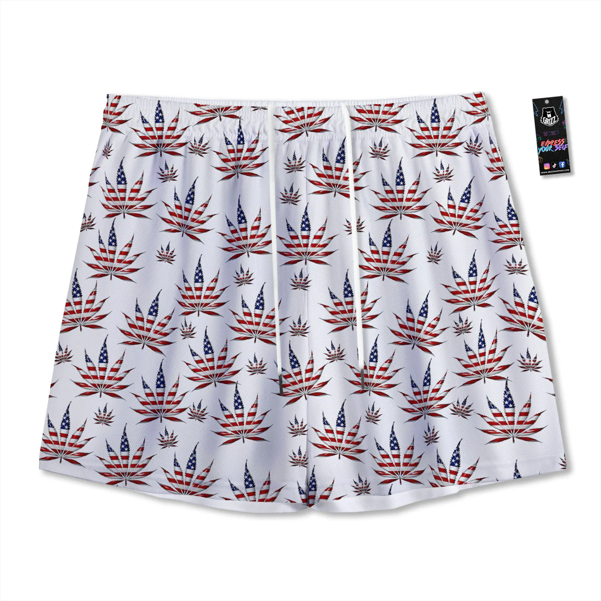Marijuana Leaf American Print Pattern Mesh Shorts