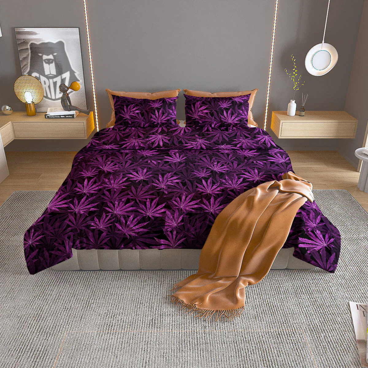 Marijuana Leaf Purple Print Pattern Duvet Cover Bedding Set