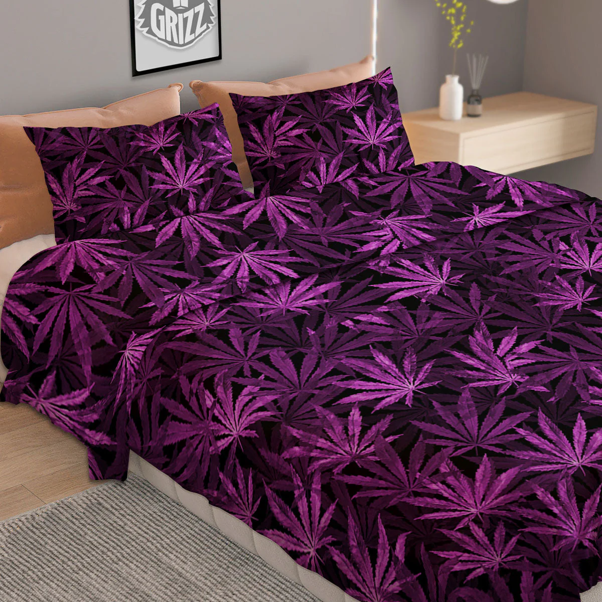Marijuana Leaf Purple Print Pattern Duvet Cover Bedding Set - Image 2