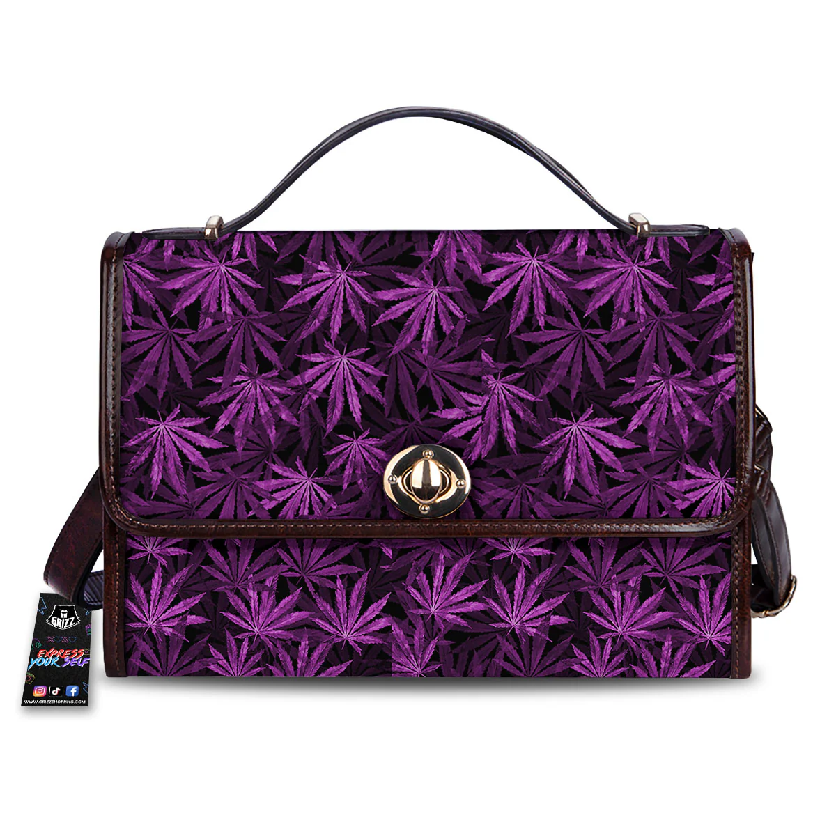 Marijuana Leaf Purple Print Pattern Women's Satchel Bag