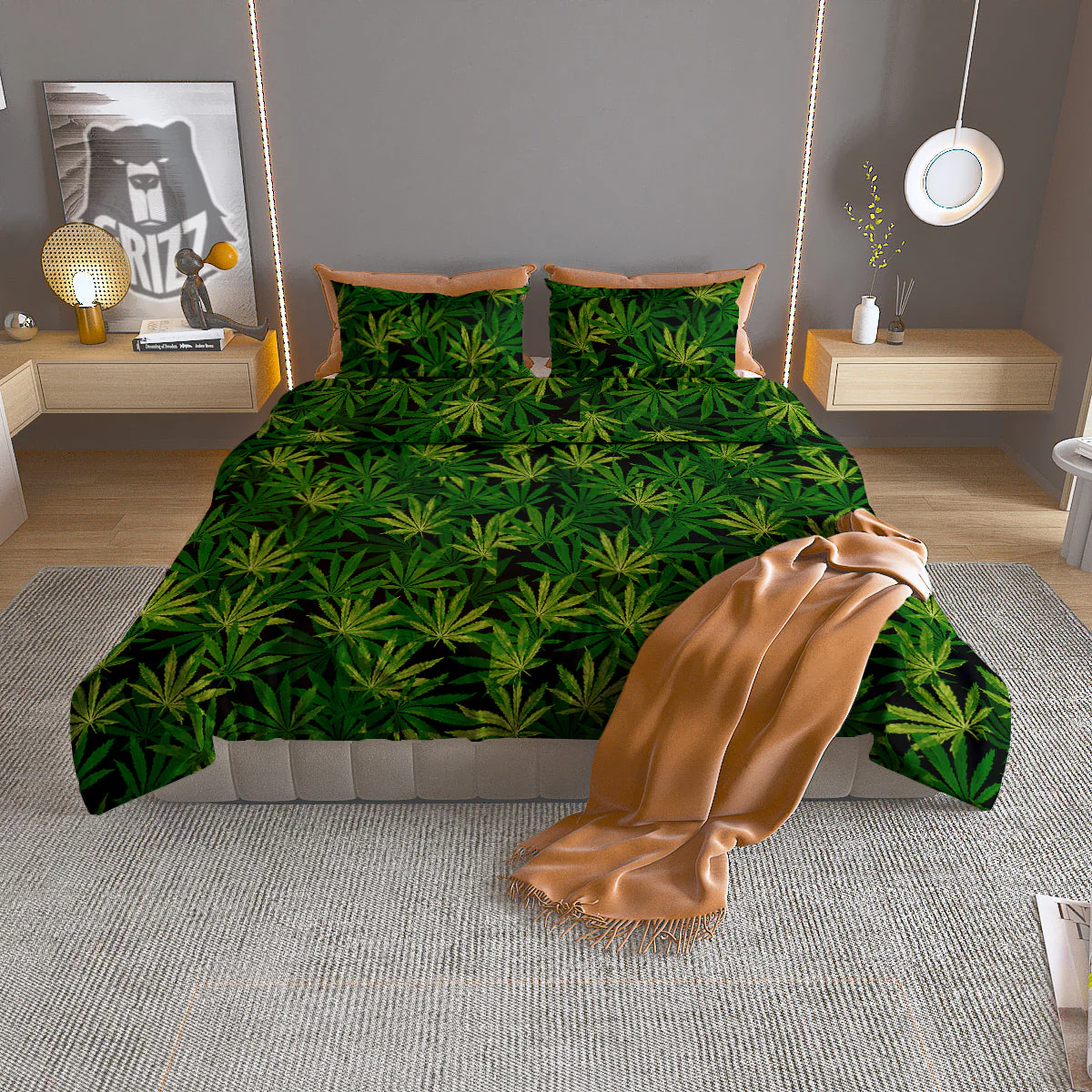 Marijuana Leaf Watercolor Print Pattern Duvet Cover Bedding Set