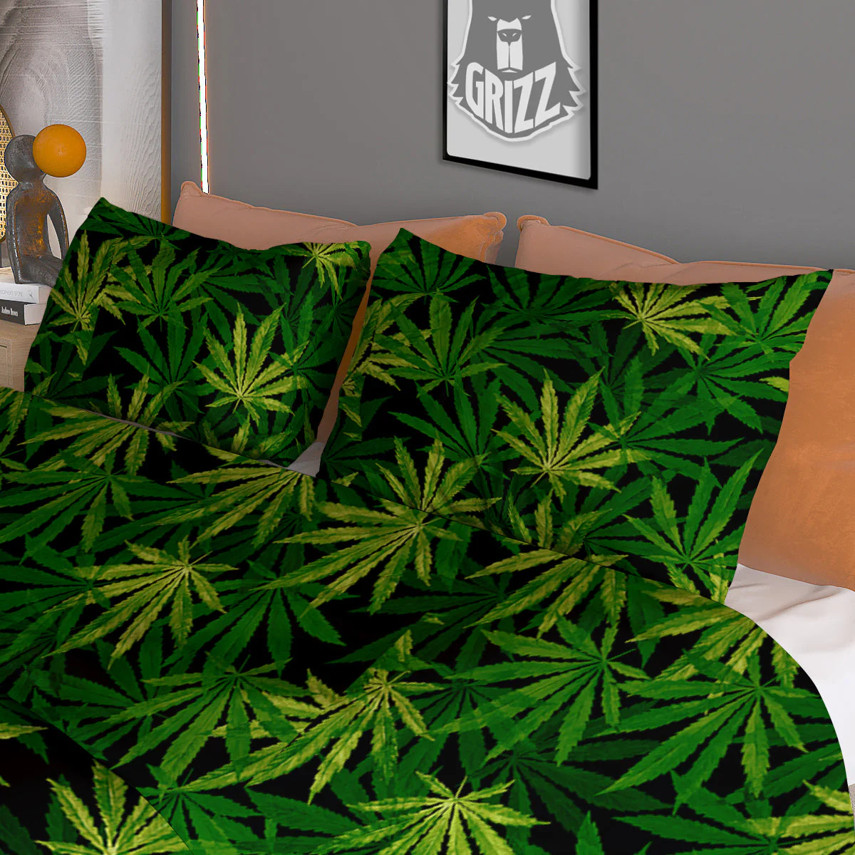 Marijuana Leaf Watercolor Print Pattern Duvet Cover Bedding Set - Image 3