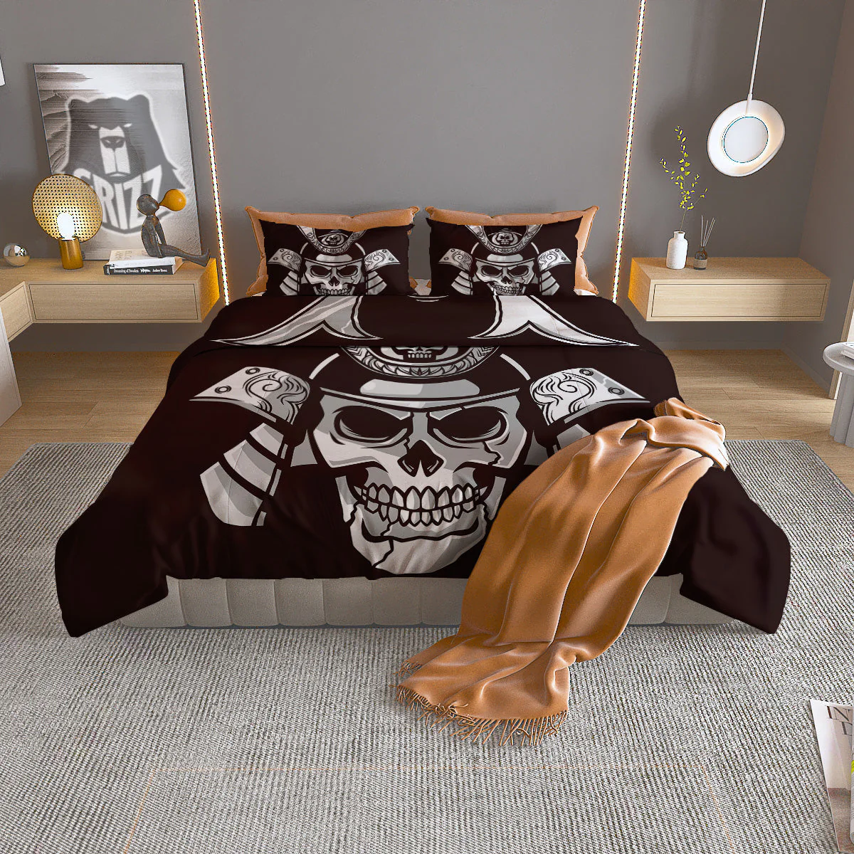 Mask Black Samurai Print Duvet Cover Bedding Set