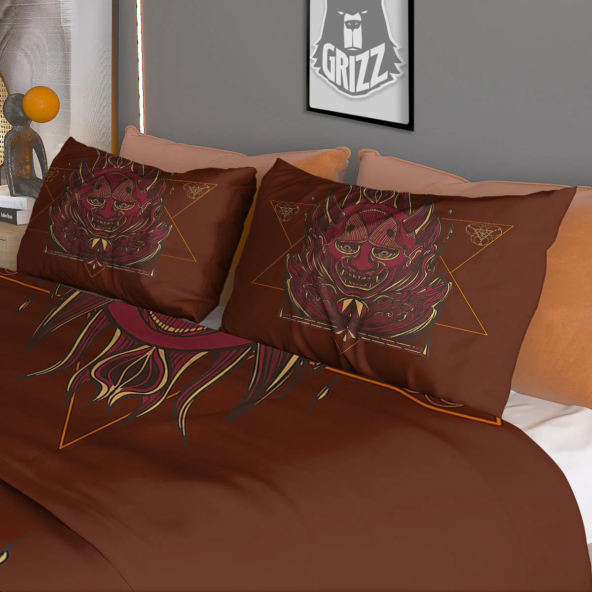 Mask Geometric Samurai Print Duvet Cover Bedding Set - Image 3