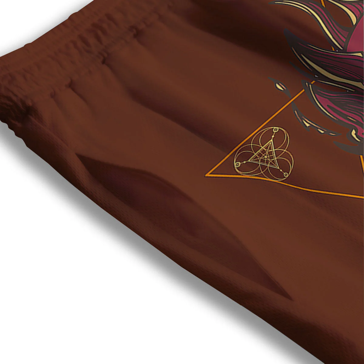 Mask Geometric Samurai Print Mesh Shorts - Image 3
