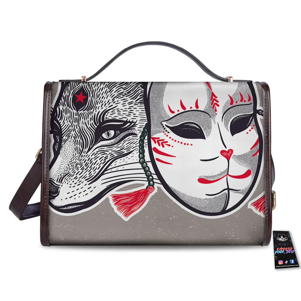 Mask Japanese Fox Print Women's Satchel Bag - Image 2
