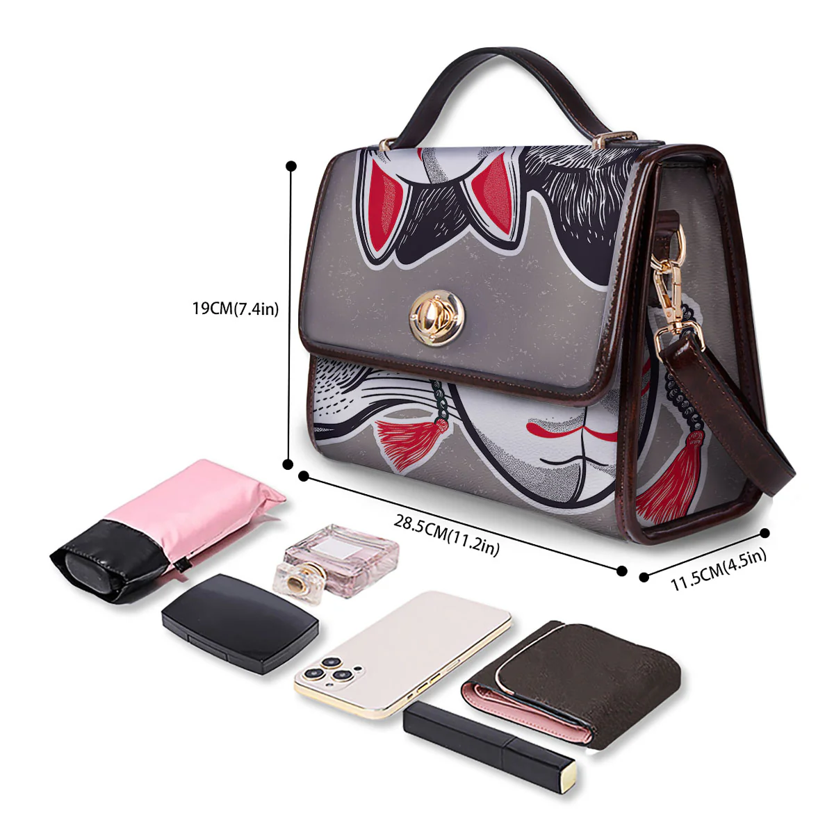Mask Japanese Fox Print Women's Satchel Bag - Image 4