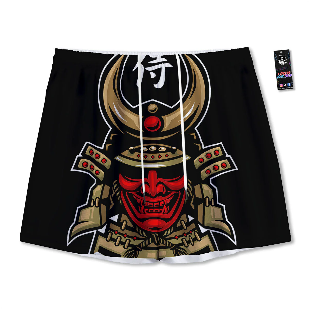 Mask Japanese Samurai Print Mesh Shorts
