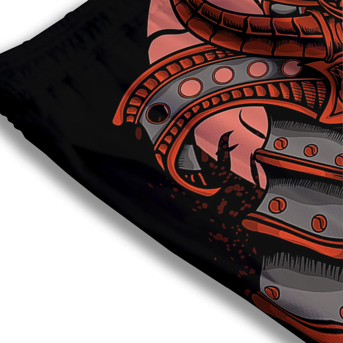 Mask Red Samurai Print Mesh Shorts - Image 3