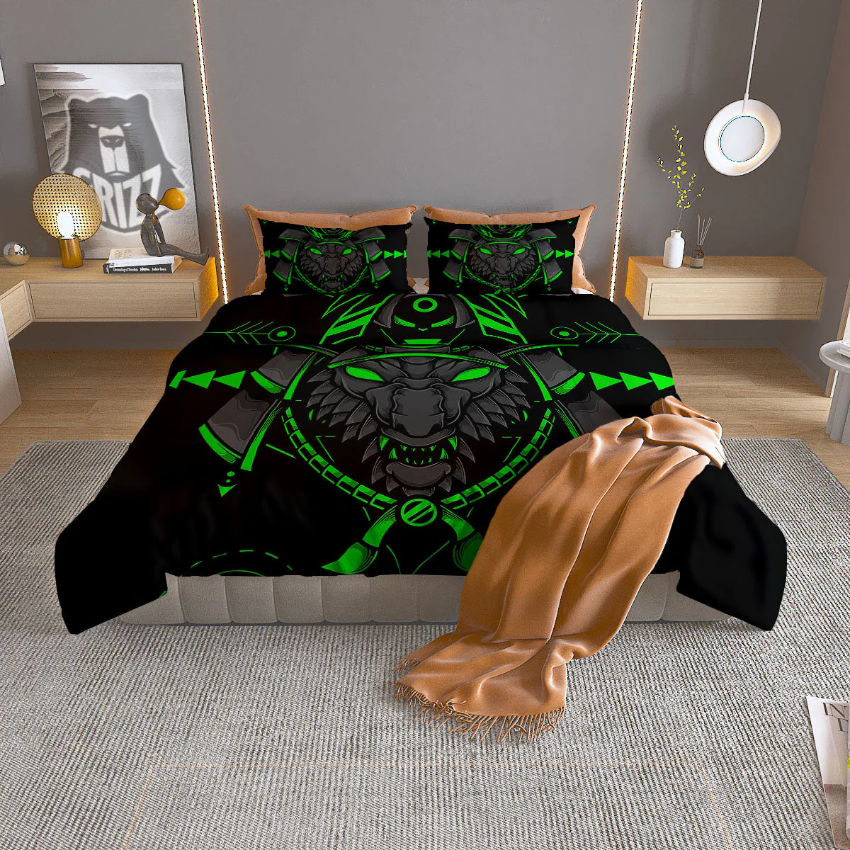 Mask Robot Samurai Print Duvet Cover Bedding Set