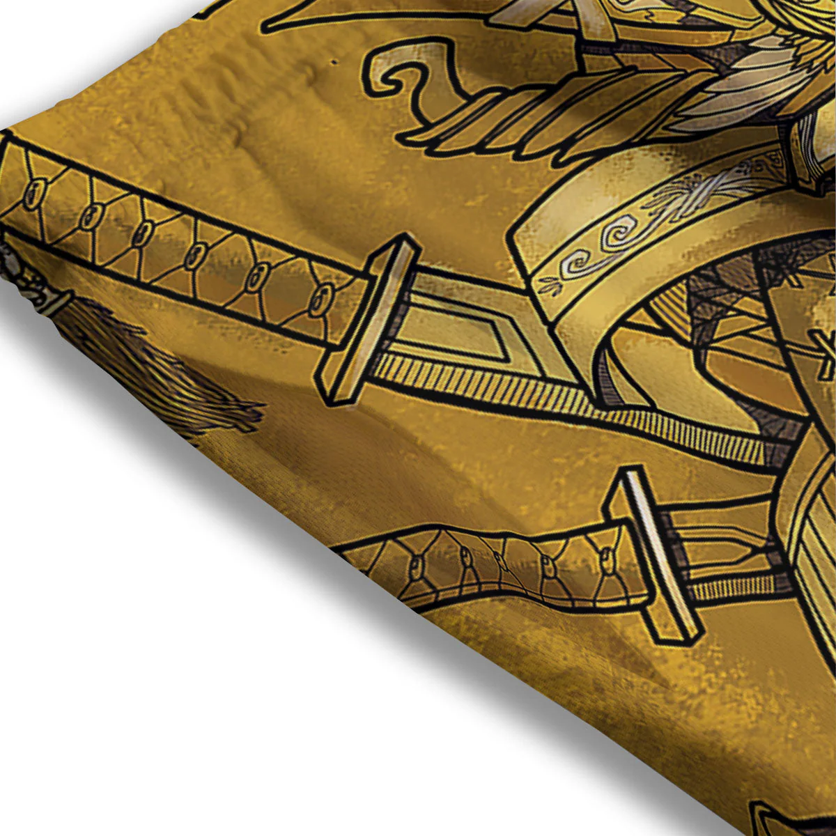 Mask Samurai Gold Print Mesh Shorts - Image 3