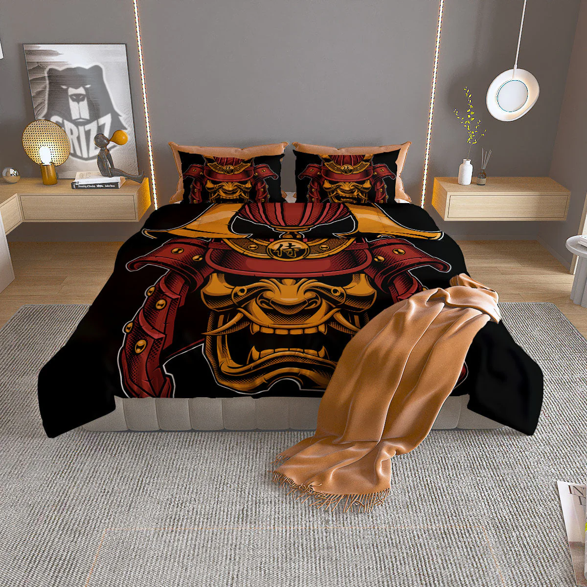 Mask Samurai Warrior Print Duvet Cover Bedding Set