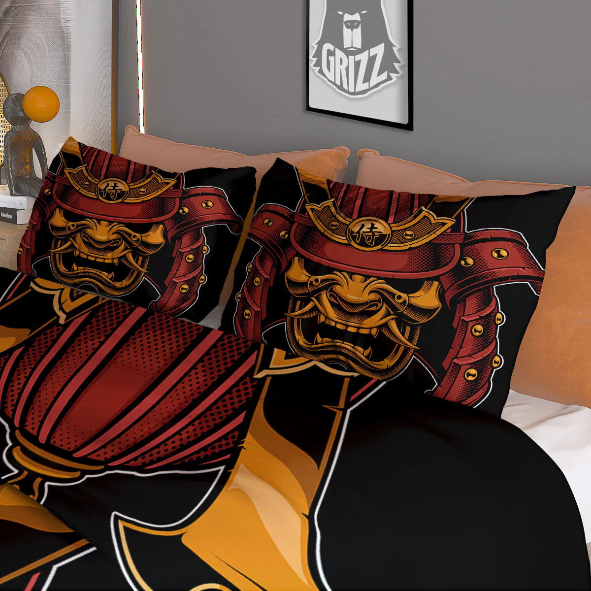 Mask Samurai Warrior Print Duvet Cover Bedding Set - Image 3